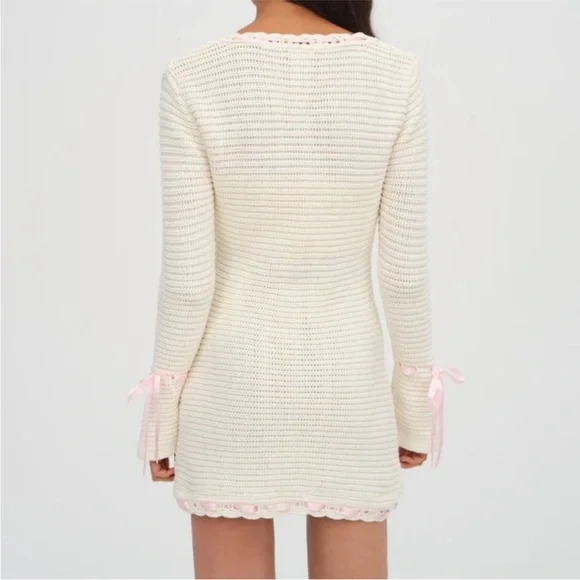 🆕Cream For Love And Lemons Olina Crochet Mini Dress Sz Medium - Picture 3 of 10
